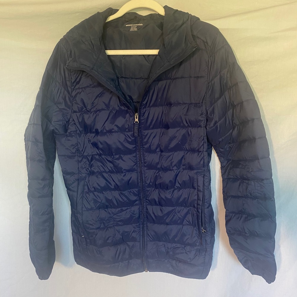 Amazon Essentials Mens Navy Blue Lightweight WaterResistant Hooded PufferJacket